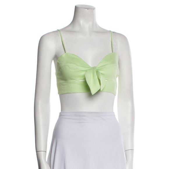 Miguelina Tops - NWT MIGUELINA LINEN SQUARE NECK LIGHT GREEN CROPPED TOP